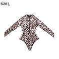 thumbnail image 2 of Traje de baño de una pieza con cremallera y protección UV de manga larga para mujer, estampado de leopardo, 2 of 7