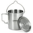thumbnail image 1 of 750ml Stainless Steel Pot Portable Water Mug Cup with Lid and Foldable Handle Outdoor Camping Cooking Picnic, 1 of 5