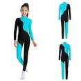 thumbnail image 2 of iiniim Girls Long Sleeve Shiny Rhinestone Gymnastics Leotard Full Length Figure Skating Jumpsuit Bodysuit Light Blue 12, 2 of 7