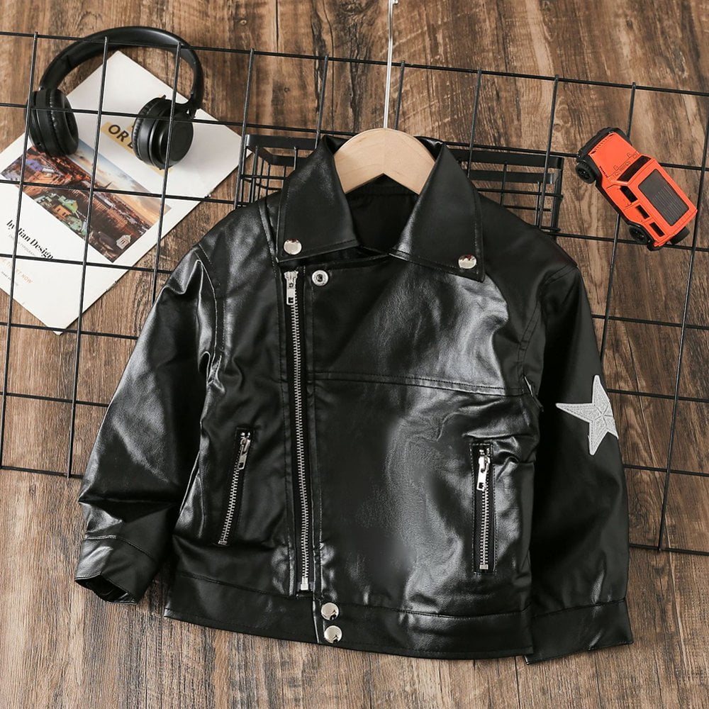 Garcons PU Vestes en Cuir Manteaux pour les Tout Petits Enfants 2 7y Bebe Veste en Simili Cuir Vetements d Exterieur avec Poche a la Mode Costume Col Casual Enfants Vestes de Moto PU Manteau