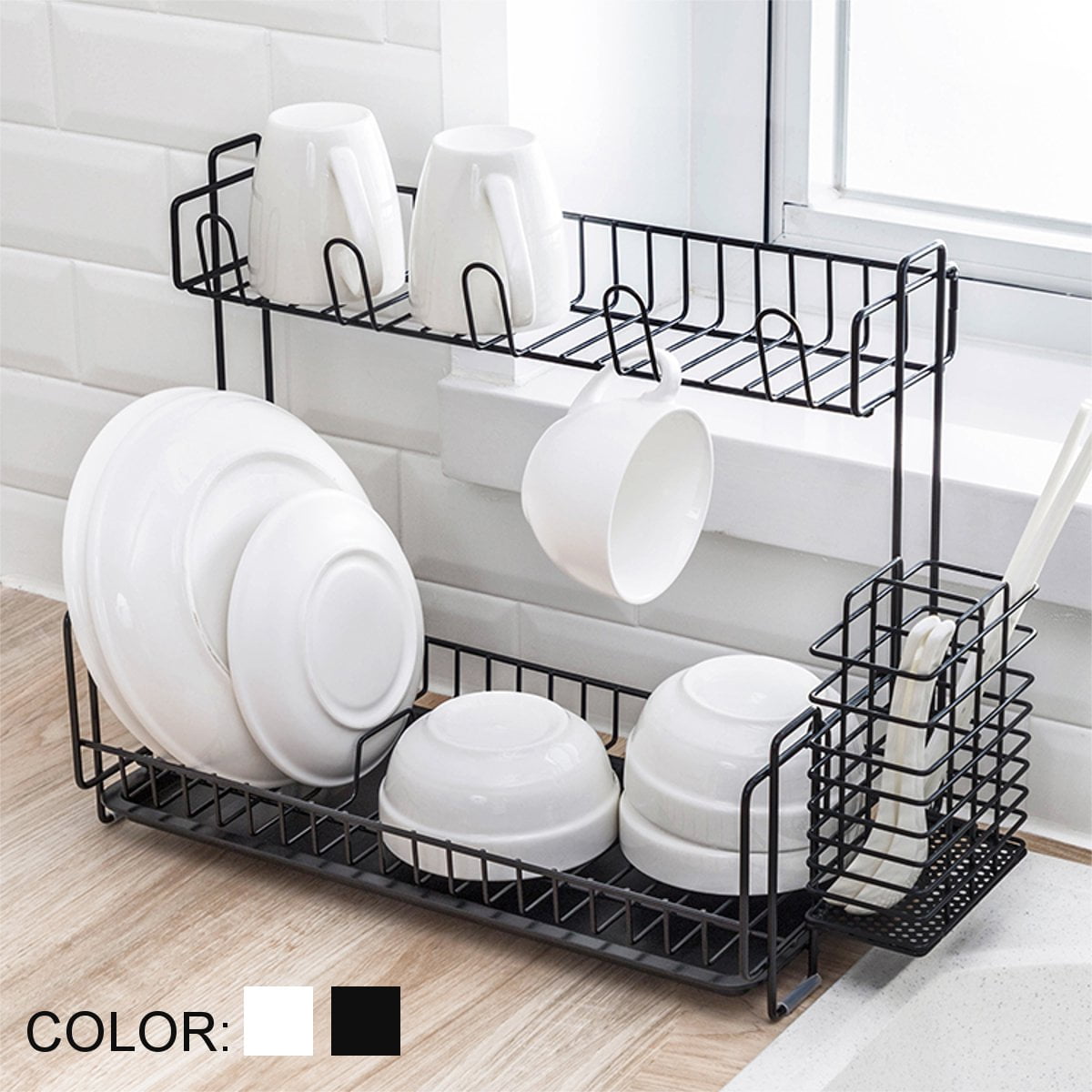 Featured image of post Large Black Dish Rack - Black dish rack with wood handles.