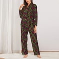 thumbnail image 2 of Balery Burgundy Peony Flowers Conjunto de Pijama con Estampado para Mujer, Conjunto de Dos Piezas con Manga Larga, Ropa de Dormir Suave con Bolsillos, Pijamas Cómodos-Medium, 2 of 7
