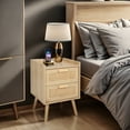 thumbnail image 5 of Finnhomy Nightstand with Charging Station, Bedside Table with Rattan Drawers, Beige, Set of 2, 5 of 7