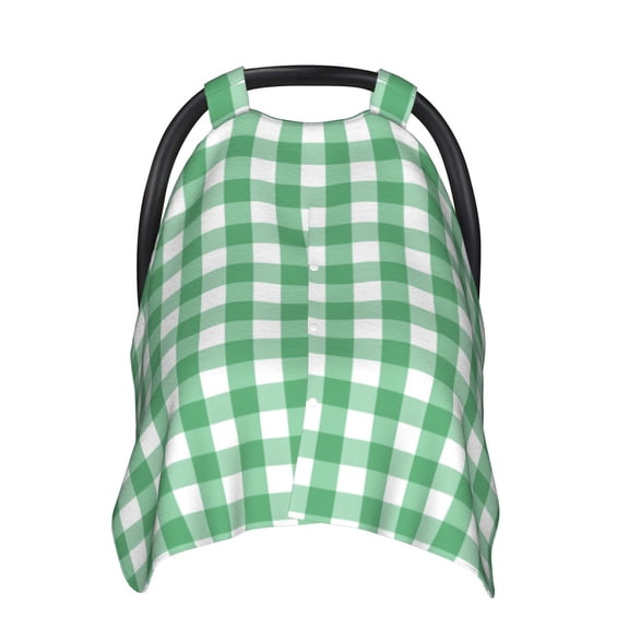 Car Seat Cover Baby - Gingham White green plaids checkered Breathable Infant Car Seat Cover for Baby Carseat, Lightweight Comfort Baby Essentials Must Haves Newborn Stuff for Girl Boy