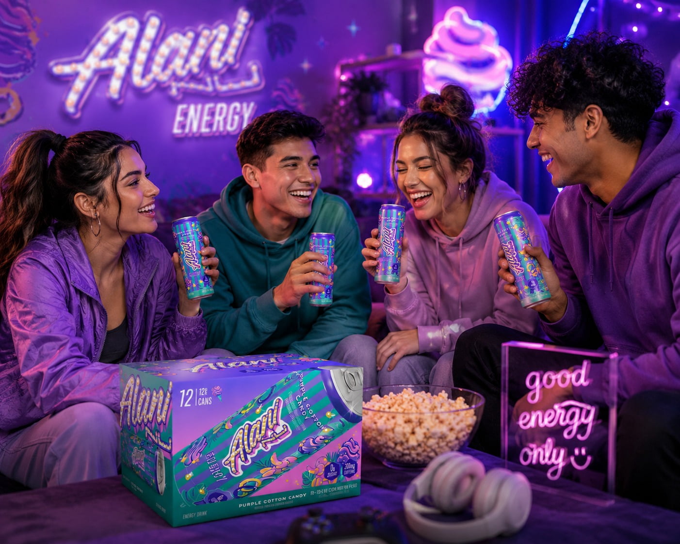 Alani Nu Energy Drink, Purple Cotton Candy, 12 fl. oz 12 pk.