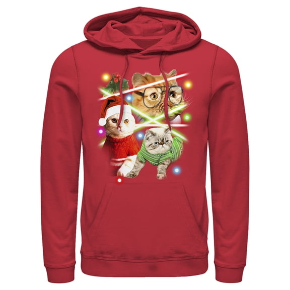 Men's Lost Gods Laser Cats  Pull Over Hoodie Red 2X Large