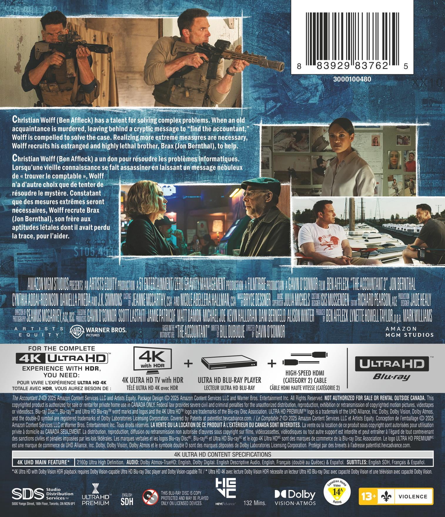 Le Comptable 2 (4K Ultra HD), en vedette Ben Affleck et Jon Bernthal