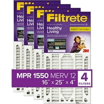 Filtrete 16x25x4SlimFit, AC Furnace Air Filter, MPR 1550 DP, Healthy Living Ultra Allergen Deep Pleat, 4-Pack actual dimensions 15.5 x 24.5 x 3.75