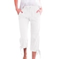 thumbnail image 7 of Hurxie Women's Linen Capri Pants with Drawstring Petite Summer Beachwear Lightweight Elastic Waist Pants White,M, 7 of 7
