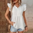 thumbnail image 2 of safuny Women's Trendy Babydoll Tops Solid Elegant Tops Puff Sleeve Tees V Neck Shirts Button Eyelet Vintage Clothing Fashion Summer White L, 2 of 8