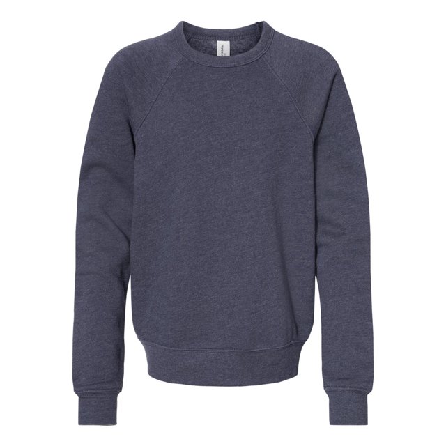 Bella Canvas Boys Sponge Fleece Raglan Sweatshirt, M, Heather Navy