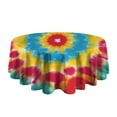 thumbnail image 5 of Colorful Tie Dye Flower Pattern Round Tablecloth 60"x60",Wrinkle Wipeable Table Cloth for Kitchen Dining Room Picnic Patio Party, 5 of 6