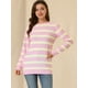 thumbnail image 3 of Suéter de rayas Allegra K con hombros descubiertos Rosa XL, 3 of 6