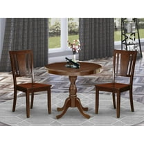 East West Furniture 3 Piece DINETTE SET Consists of 1 Pedestal Dining Table and 2 Mahogany Dinning Chairs with Panel Back - Mahogany Finish
