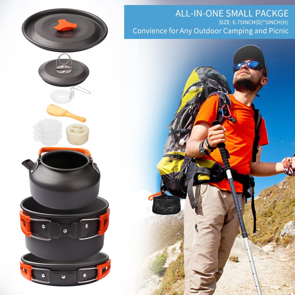 Gutsdoor Camping Cookware Set Camping Gear Camp Mess Kit Campfire Utensils Non-Stick Cooking Equipment Lightweight Stackable Pot Pan Bowls with Storage Bag for Outdoor Hiking