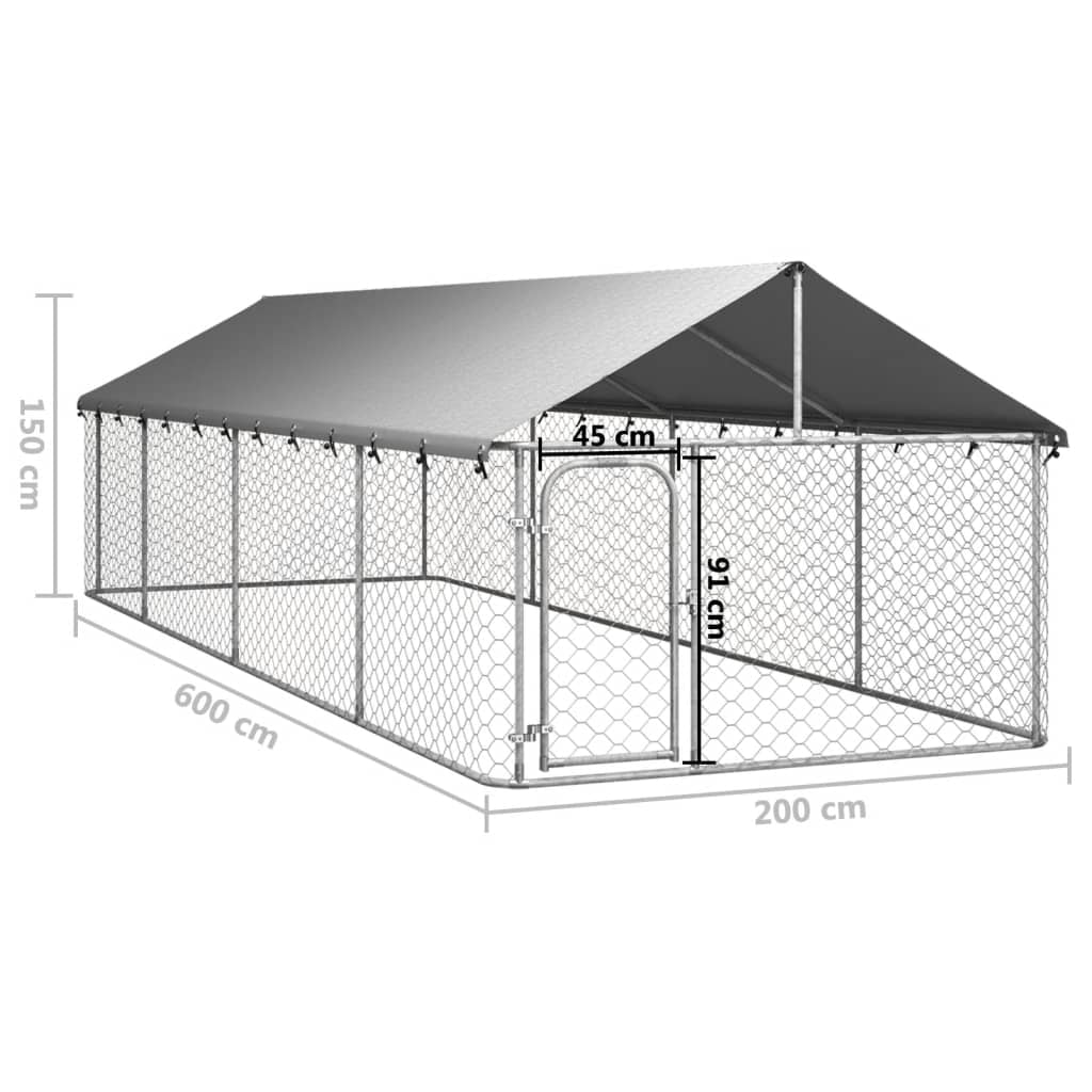 vidaXL 39.4" Steel Outdoor Pet Kennel & Crate for Dogs with Roof