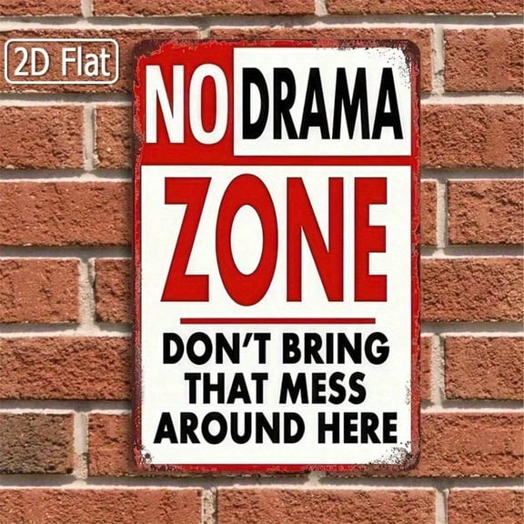 HELLOYOUNG Vintage Metal Sign No Drama Zone Humor Tin Poster for Office Man Cave Wall Decor 20x30cm Funny Quote Art Decorative Peaceful Gift