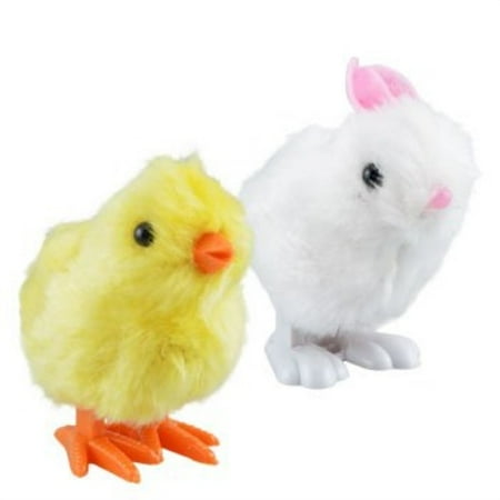 Cheek Bunny - plush pair of hopping wind-up friends! - bunny and chick - combo pack of 2 (colors may vary)