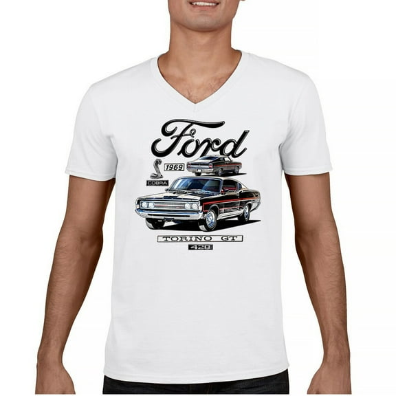 1969 Ford Torino GT Cobra V-Neck T-shirt American Muscle Car Classic Vintage Retro FoMoCo Performance Licensed Tee