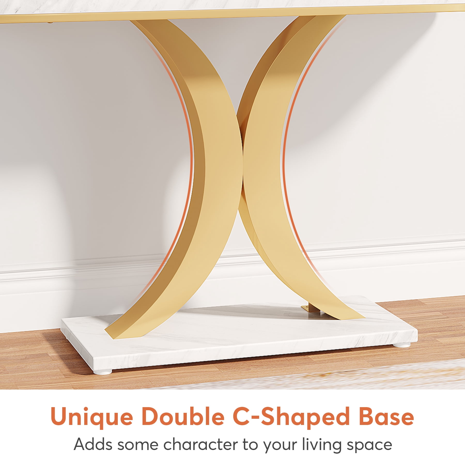 Tribesigns Modern Narrow Entryway Console Table, 40 inch Small Entryway Table with Geometric Metal Base for Living Room, Hallway and Foyer,White & Gold