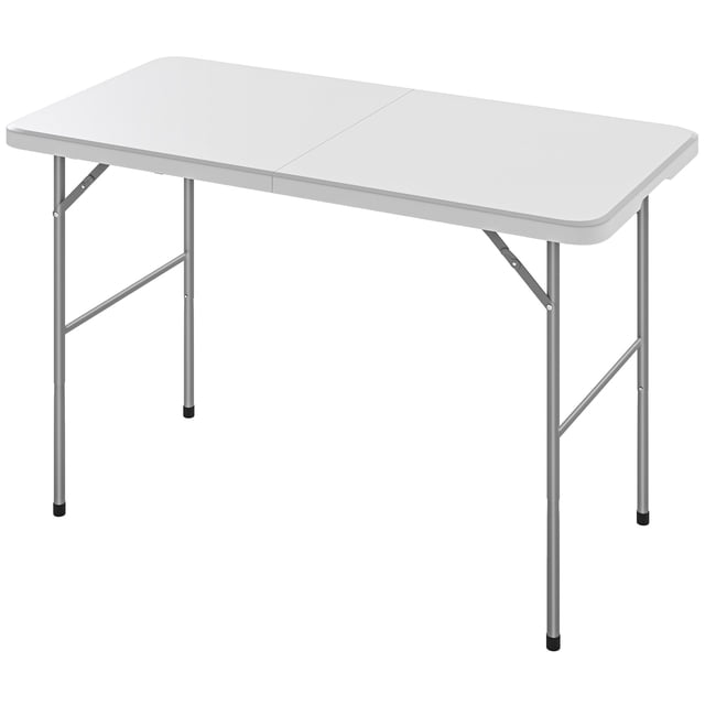 Table de Camping et Pique-Nique Pliable de 47 Pouces, avec 2 Hauteurs Réglables, HDPE Robuste et Métal, Poignée de Transport Portable, Table Extérieure Blanche pour Cour Arrière, Parc, Plage et Usage Intérieur