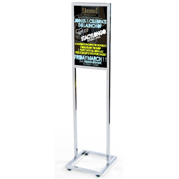 Displays2go 14" x 22" Poster Floor Stand, Double Sided Display, Top Insert Frame – Chrome (EMPS14CHS2)