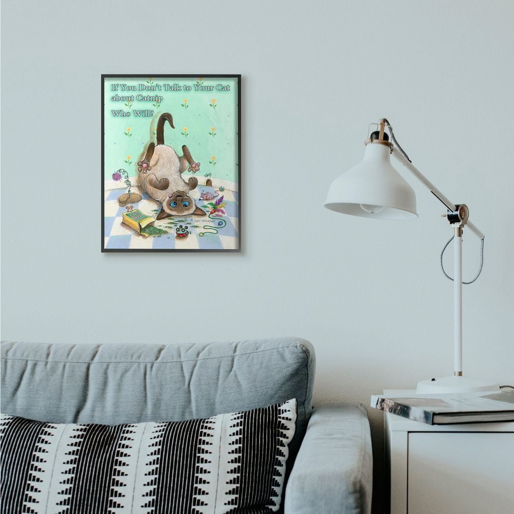 Stupell Industries Catnip Funny Cat Cartoon Pet Design Framed Wall Art by Gary Patterson