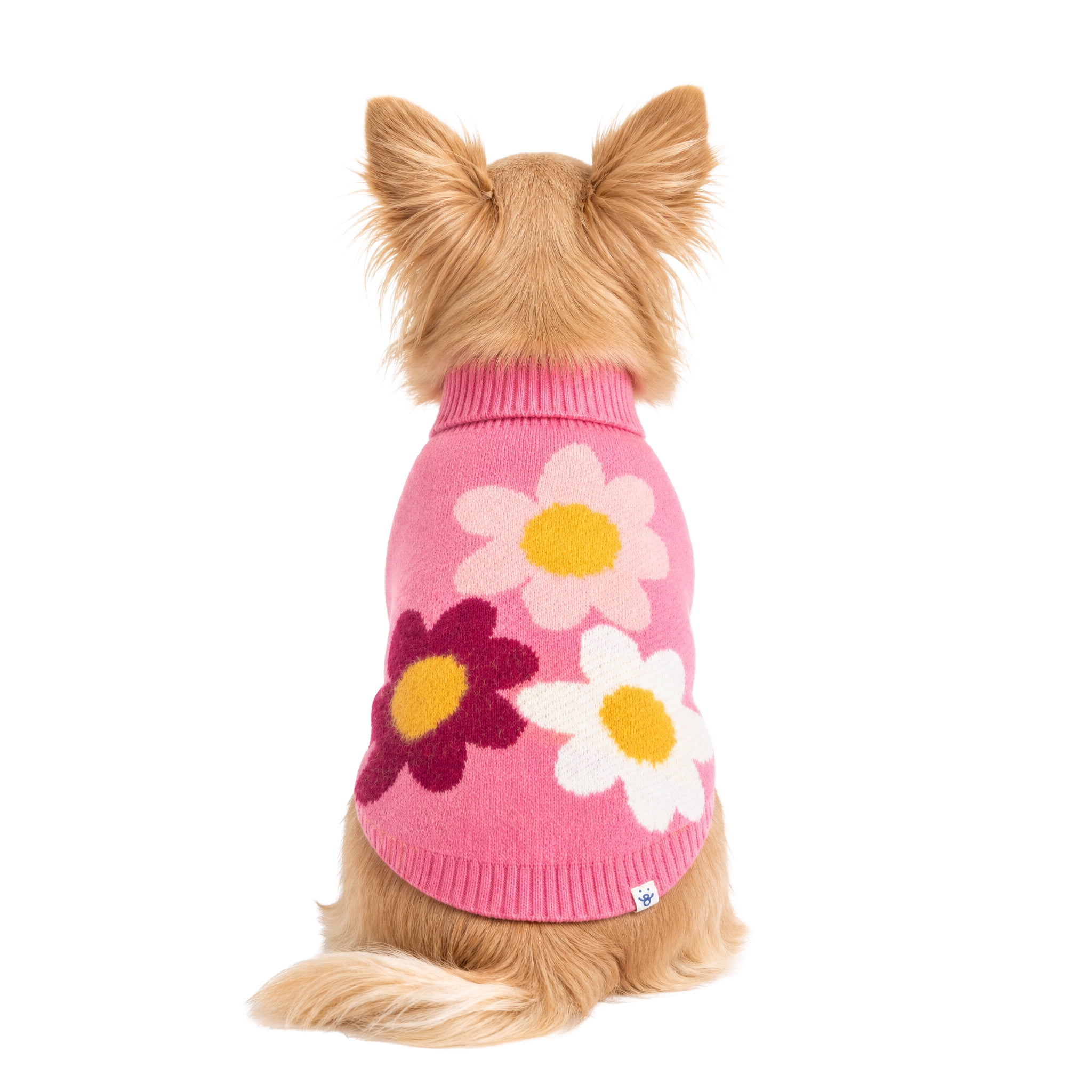 Oodles Fabulous Flowers Fall Turtleneck Dog Sweater, Pink, XS