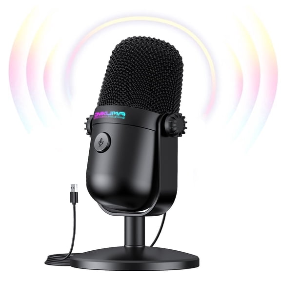 ONIKUMA USB Gaming Microphone for PC/PS5, Condenser Streaming Mic with Noise Cancellation, Mute Button & RGB Light for Podcast, Twitch, Discord & YouTube
