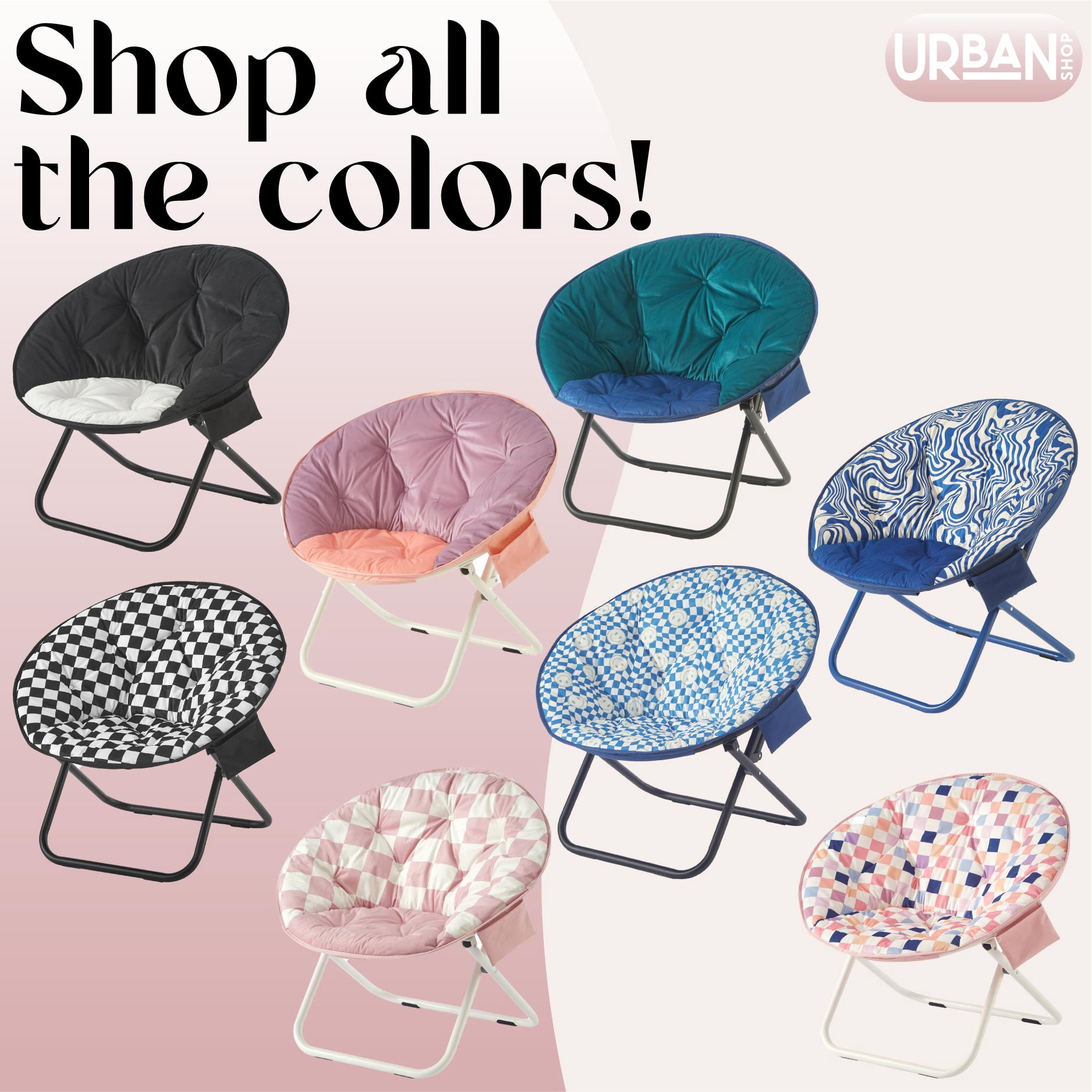Printed Urban Shop Round Saucer Chair, Pink Check