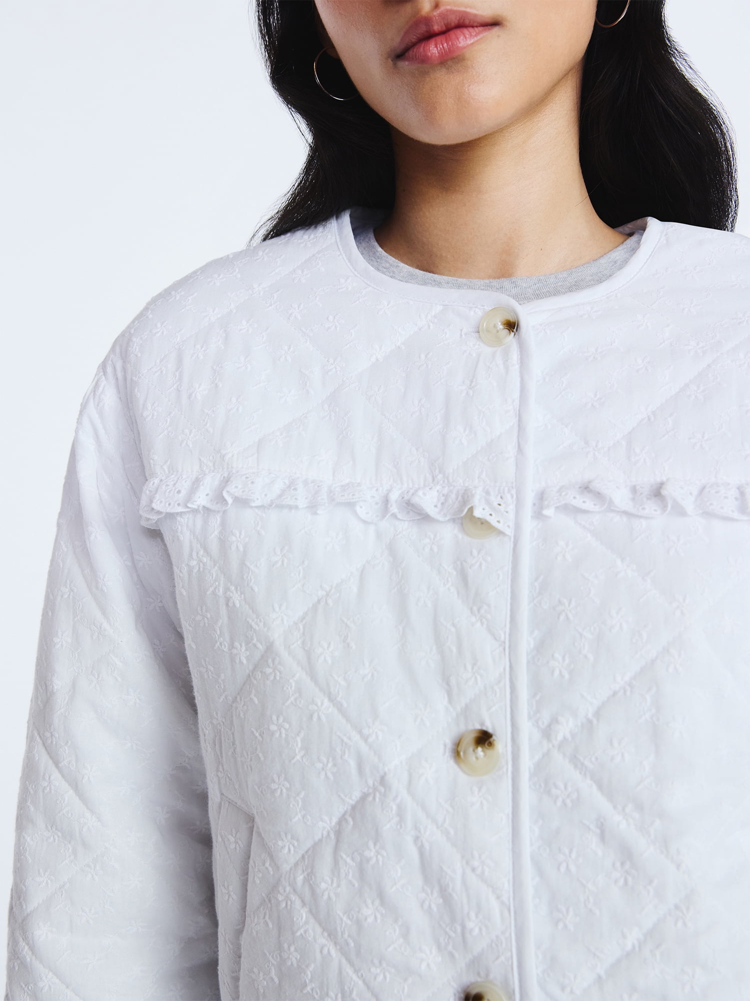 Scoop Women's Cotton Eyelet Jacket with Puff Sleeves, Sizes XS-XXL