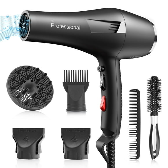 Secador de pelo iónico Faszin para salón, profesional, con motor de CA, secado rápido, 2 velocidades, 3 niveles de calor, botón de frío, difusor, boquilla y peine concentrador para cabello rizado y li