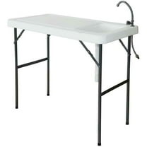 Fishing Cleaning Table with Sink, Portable Folding Camping Sink Table Fish Fillet Table with Sink Faucet for Picnic Camping Gardening Kitchen, White