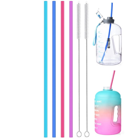 Reusable 15 Inch Extra Long Silicone Straws 4-Pack, Flexible Drinking Straws for40oz Tumbler, 1 Gallon 128oz Jugs, Includes Cleaning Brush, Multicolor