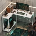 thumbnail image 2 of 47" Reversible L Shape Desk with Power Outlets & Adjustable Storage Shelves, Corner Computer Desk for Home Office Gaming,White, 2 of 9