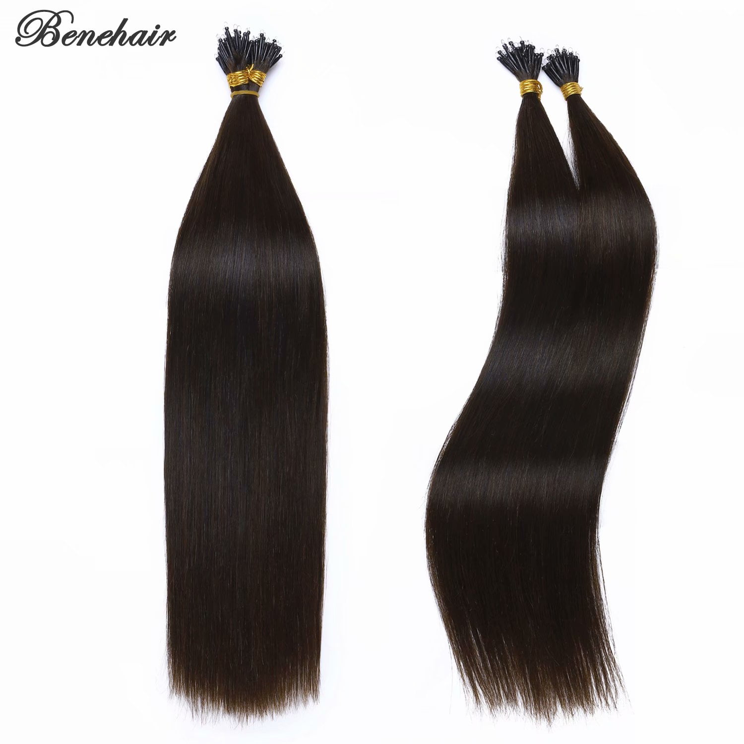 Benehair Human Hair Extensions 1g Nano Ring I Tip Remy Hair Loop in Microlink Full Head Women Seamless Brown 50g