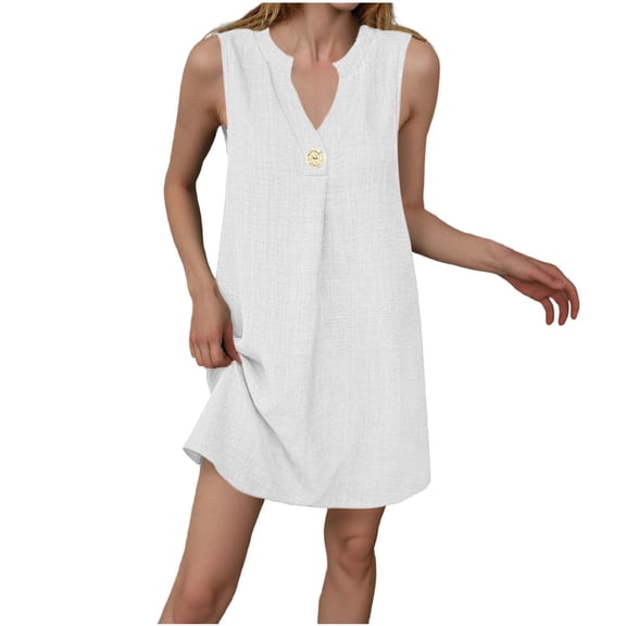 BUIGTTKLOP Tank Dresses for Women Sleeveless Mini Dresses V Neck Solid Color Loose Fitted Sundresses