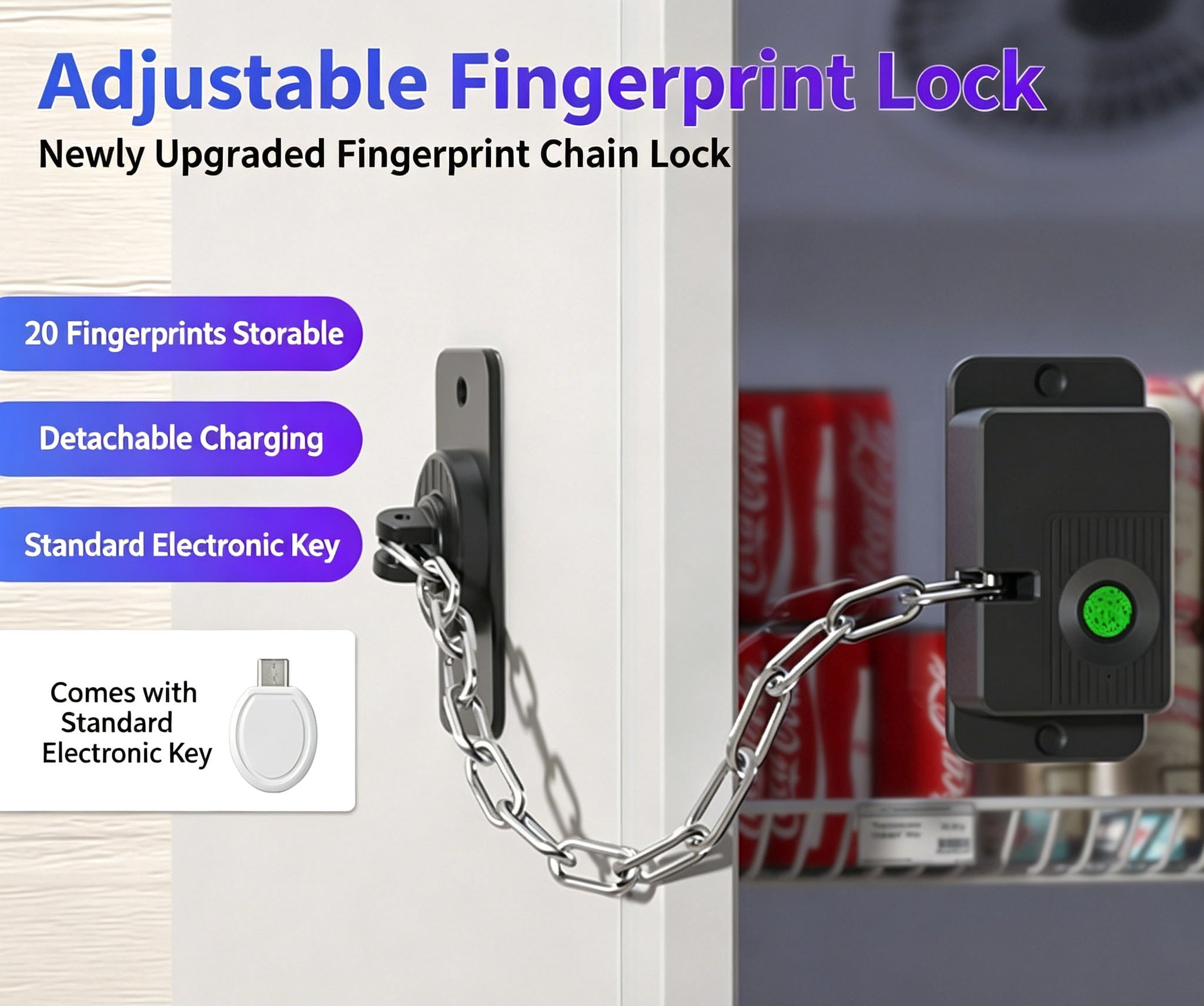 Rechargeable Fingerprint Safety Lock Adjustable Childproof Lock for Door Window Cabinet