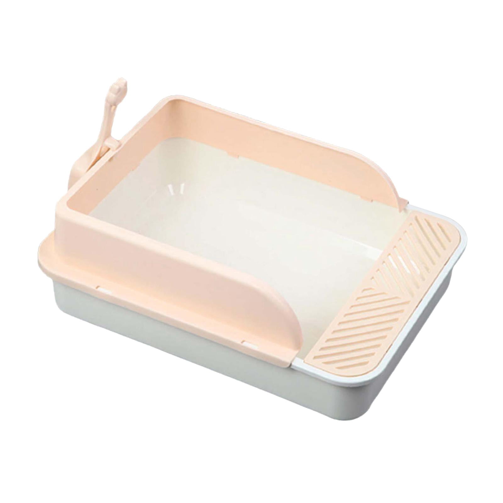 Cat Litter Tray Kitty Litter Pan Cat Sand Box Semi Enclosed Open Top Pet Kitten Toilet for Small Animals Easy to Clean, No Odor White and Pink XL