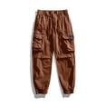 thumbnail image 1 of Pantalones largos de moda para hombre, casuales, de color sólido, cargo, con bolsillos y cremallera, cintura elástica, pantalones largos de algodón para hombre., 1 of 9