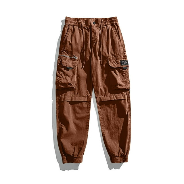 Pantalones largos de moda para hombre, casuales, de color sólido, cargo, con bolsillos y cremallera, cintura elástica, pantalones largos de algodón para hombre.