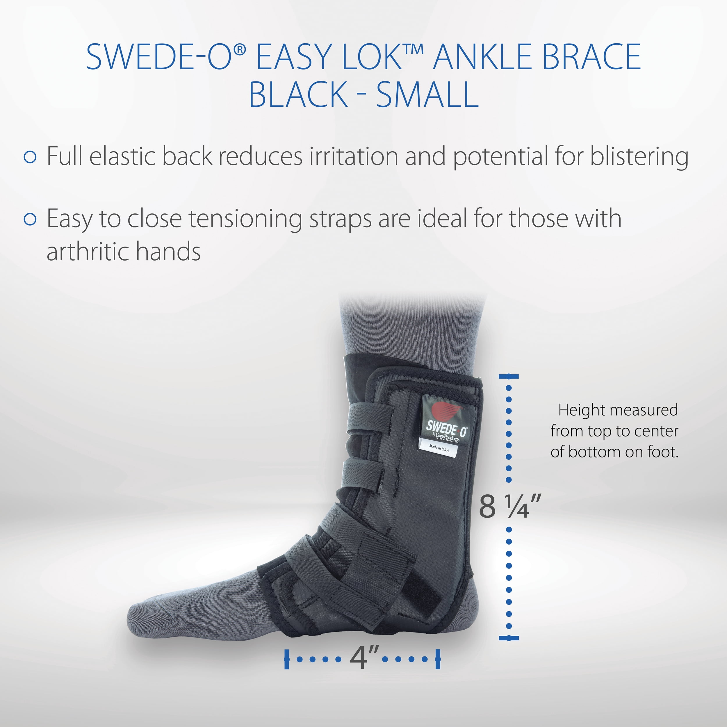 Swede-O Easy Lok Quick Strap, Reinforced Ankle Brace for Sports, Black, Small