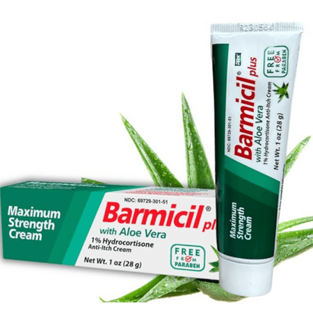 Barmicil Anti-Itch Cream with Aloe Vera, Maximum Strength 1% Hydrocortisone, 2 oz