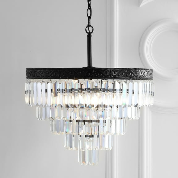 JONATHAN Y Wyatt 20" 4-Light Crystal LED Chandelier, Bronze/ Clear, JYL9007B