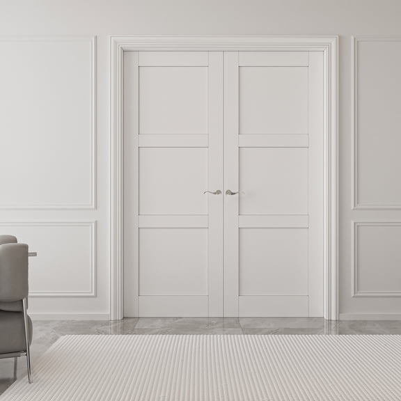 48" X 80" 3 Paneled Solid Manufactured Wood 80'' Interior French Doors With Hardware Kit / Frame
