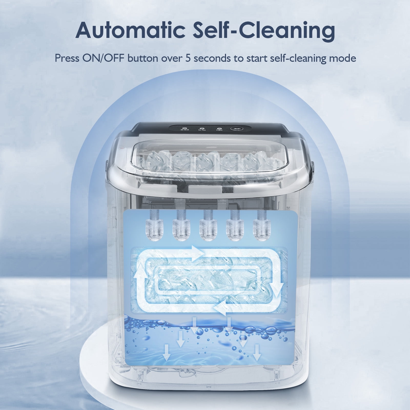 Effortless Ice Making: KISSAIR Self-Cleaning Ice Maker, 26Lbs/24H!