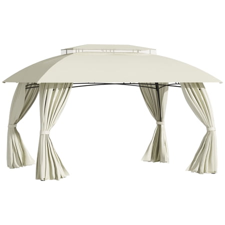 Outsunny 13' x 10' Outdoor Gazebo with Double Vented Roof, Steel Frame and Polyester Curtains, Beige Sun Shade Canopy for Backyard, Patio, Garden, Deck and BBQ Area