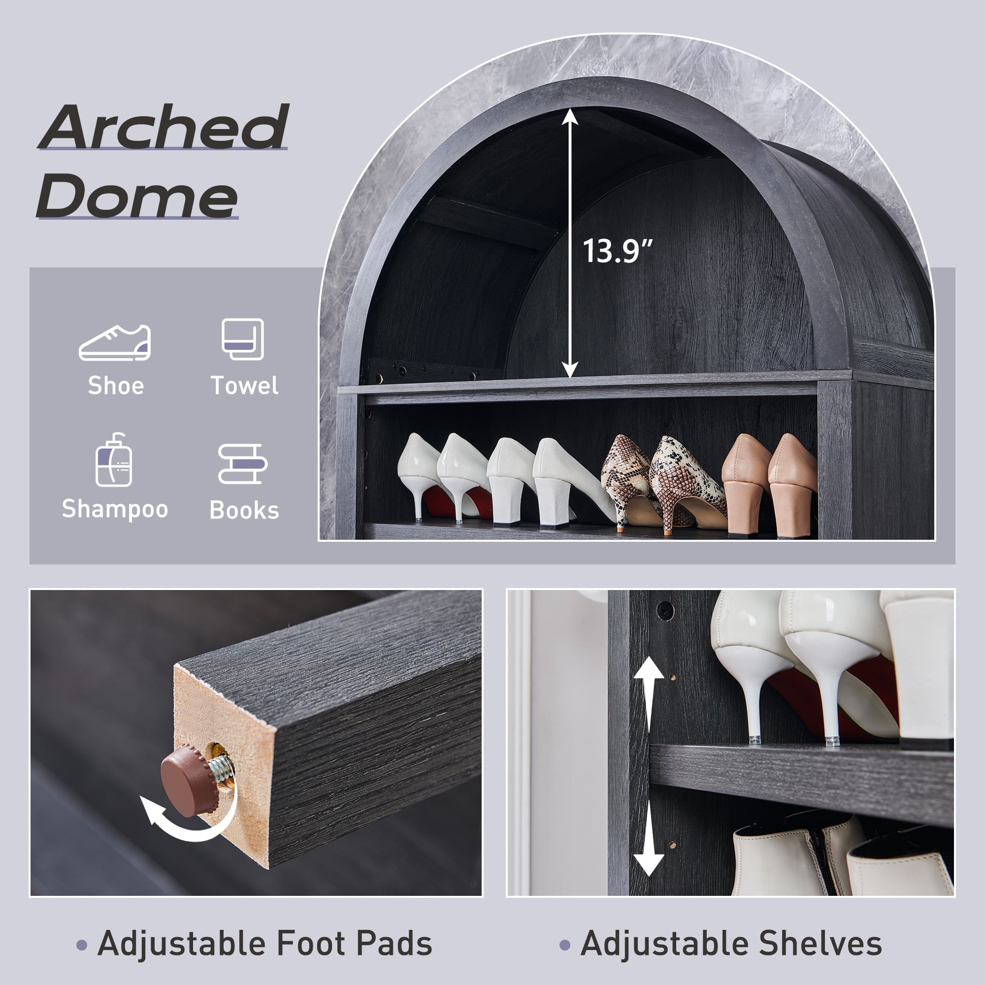 SinCiDo Tall Arched Bookshelf, 7-Tier Open Shelf Bookcase, Medium Density Fiberboard