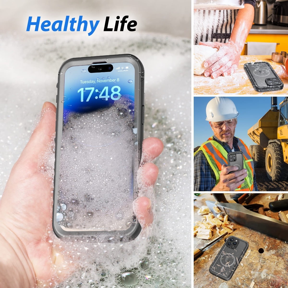 SPORTLINK Magnetic Case for iPhone 14 Pro Compatible with MagSafe IP68 Waterproof Full Body Heavy Duty Military Shockproof Dropproof 360 Sealed Rugged Cover - Black