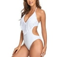thumbnail image 5 of Swimwear One-Piece Women's Backless Fringe Tassel One Piece Swimsuit Cutout Backless Bathing Suit Bikini Swimwear One-Piece Swimsuit for Women White M, 5 of 9